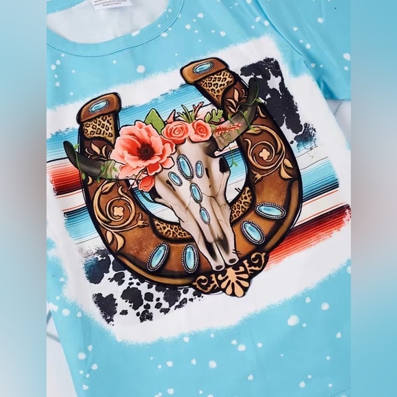 Girls Boutique Western Floral Steer Graphic Top & Floral Bell Bottom Pants Set - Picture 3 of 7